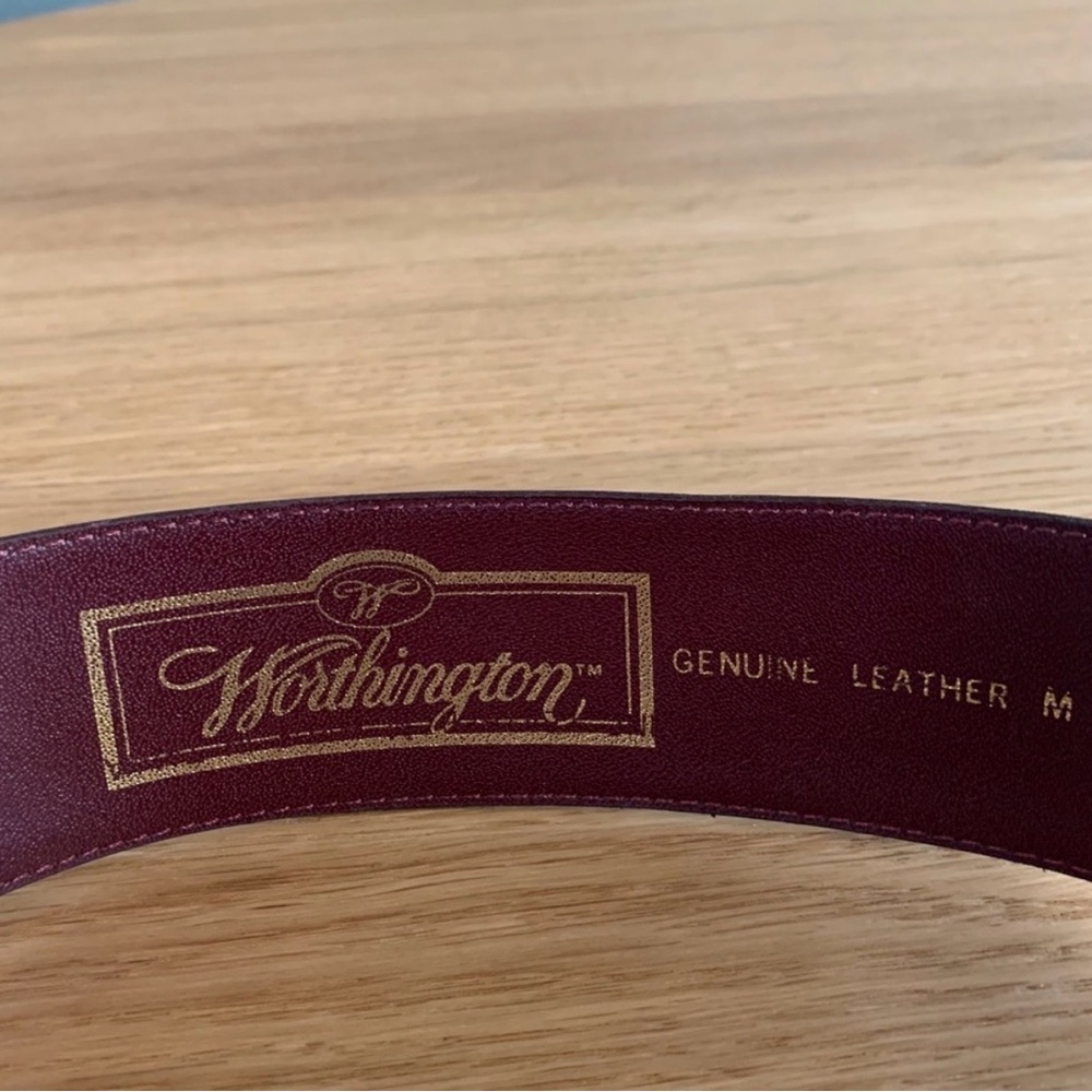 Worthington Burgundy Croc-Embossed Leather Belt with Gold Buckle - Picture 2 of 4